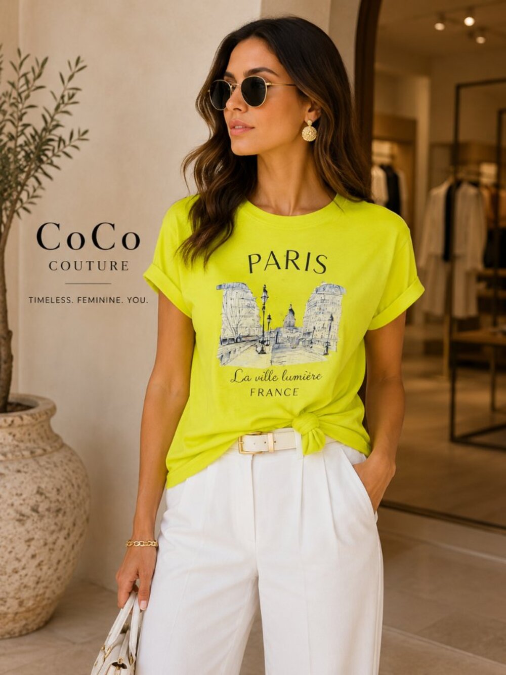 RCJY03577 Lime Paris Designer T shirt